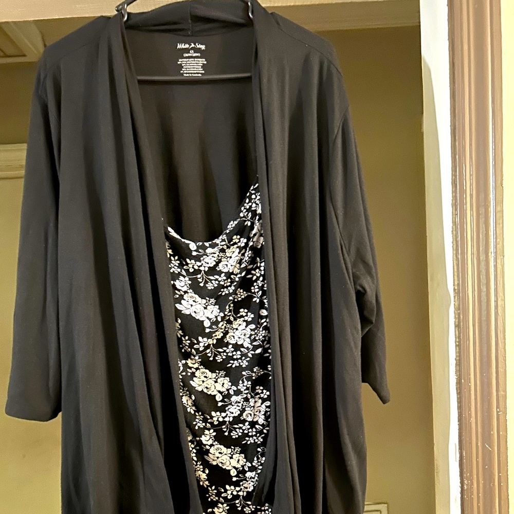 Black and white shawl top